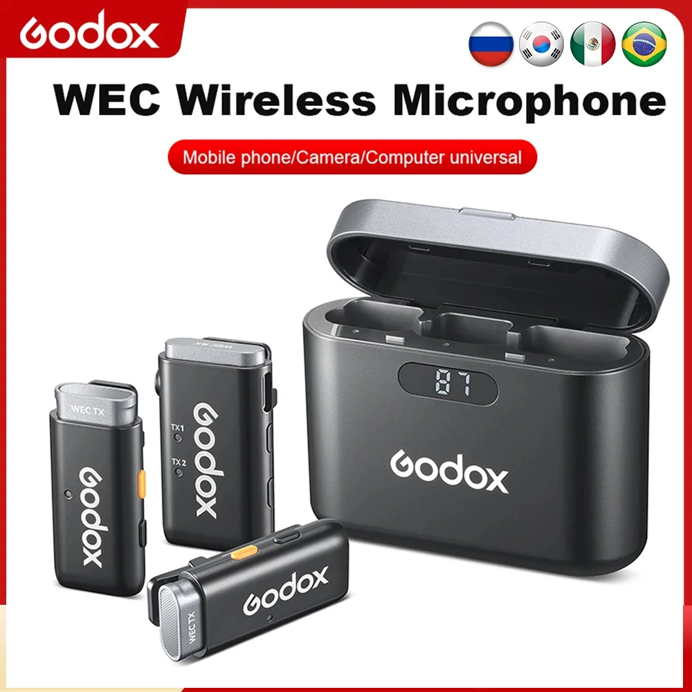 

Godox Wireless Microphone WEC 2.4GHz Wireless Lavalier Mic PC Camera Phone Professional Microphone For Gaming Vlogging Streaming