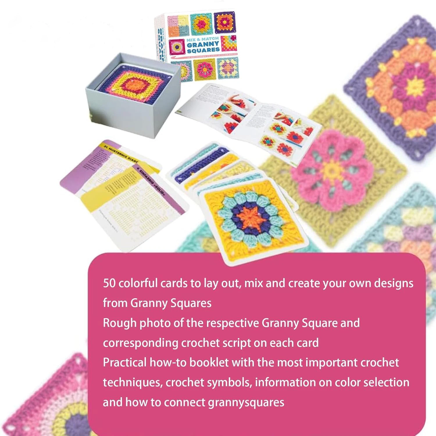 DIY Knitted Pattern Cards Set 50 Mix & Matchs Designs Crochet Cards Granny Square Card Deck for Beginners Deck Knitting Kit DIY Knitted Pattern Cards Set 50 Mix & Matchs Designs Crochet Cards Granny Square Card Deck for Beginners Deck Knitting Kit