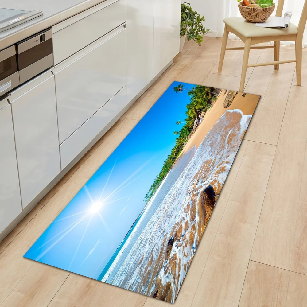 

Seascape Kitchen Mat Beach Tropical Scenery Floor Pads Non-Slip Starfish Sunshine Bathroom Doormat Indoor Carpet Bath Floor Rug