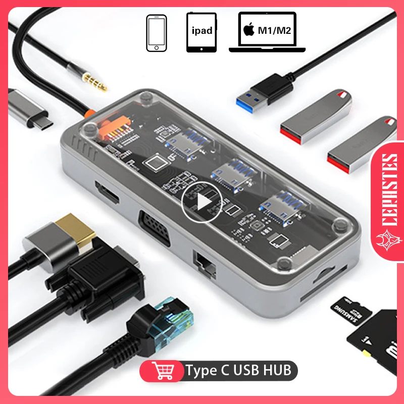 Док-станция CERASTES с USB Type C на HDMI, док-станция, концентратор USB, совместимый с USB-разветвитель для Macbook Pro Air M1 M2, ноутбуков и ПК
Док-станция CERASTES с USB Type C на HDMI, док-станция, концентратор USB, совместимый с USB-разветвитель для Macbook Pro Air M1 M2, ноутбуков и ПК