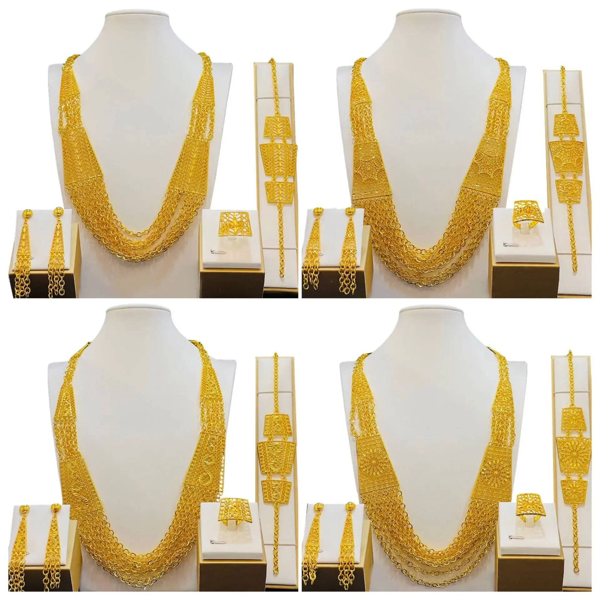 

Dubai 24K Gold Jewelry Set For Women Ethiopian Wedding Bride Luxury African Necklace and Earring Egyptian Indian Jewellery