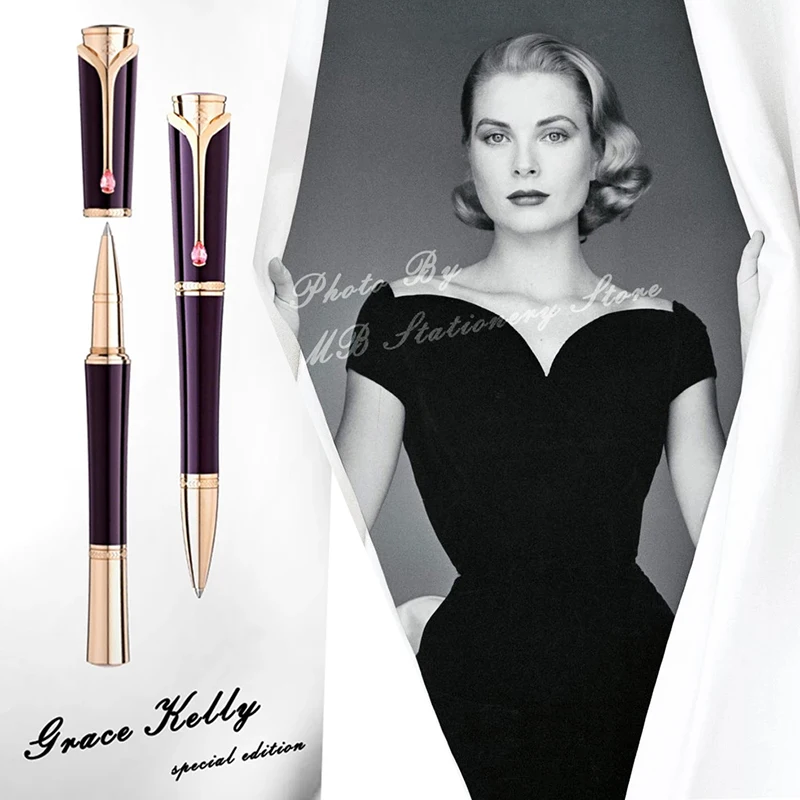 

YAMALANG MB Ballpoint Rollerball Pen Grace Kelly Dark Purple With Teardrop Shape Diamond Stone Clip With Serial Number