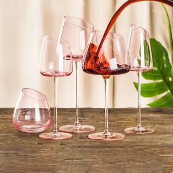 프렌치 핑크 플라밍고 와인 잔 세트, 크리스탈 유리 잔, 크리에이티브 경사 입 오목한 바닥 투명 샴페인 와인 컵, 블루