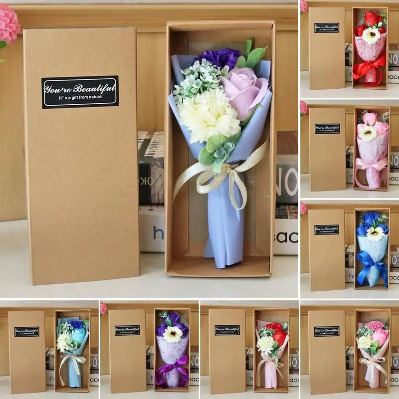 

Soap Flower Bouquet Gift Box Artificial Carnation Rose Bouquet Soap Flowers Mothers Day Anniversary Wedding Decoration Gift