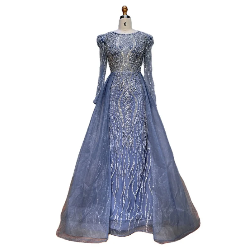 Grey Blue O-Neck Long Sleeves Mermaid Elegant Evening Dresses Over Skirt Party Gowns for Women
Grey Blue O-Neck Long Sleeves Mermaid Elegant Evening Dresses Over Skirt Party Gowns for Women