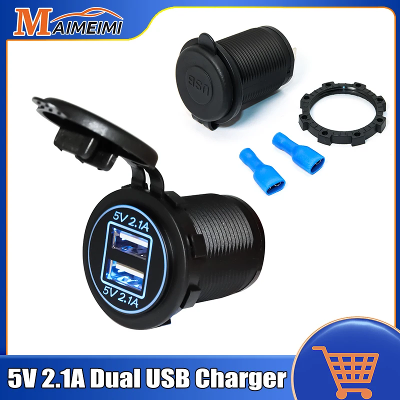 

5V 2.1A USB Car Motorcycle Cigarette Lighter Dual USB Charger 12V-24V Car Moto Cigarette Lighter Sockets Power Plug Outlet LED