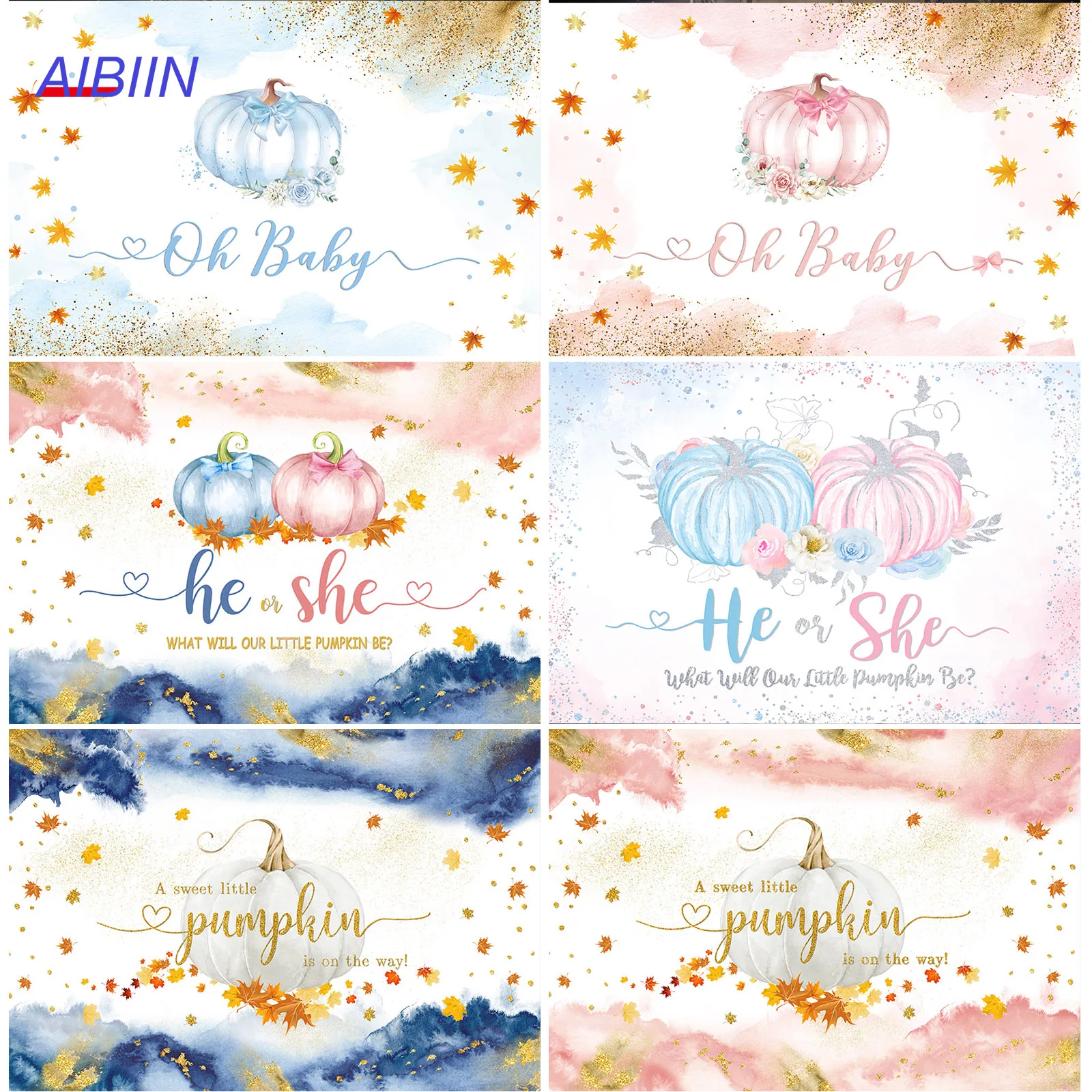 AIBIIN Pumpkin Gender Reveal Backdrop Pastel Watercolor Blue Or Pink Baby Shower Party Decor Maple Leaf Photography Background
AIBIIN Pumpkin Gender Reveal Backdrop Pastel Watercolor Blue Or Pink Baby Shower Party Decor Maple Leaf Photography Background