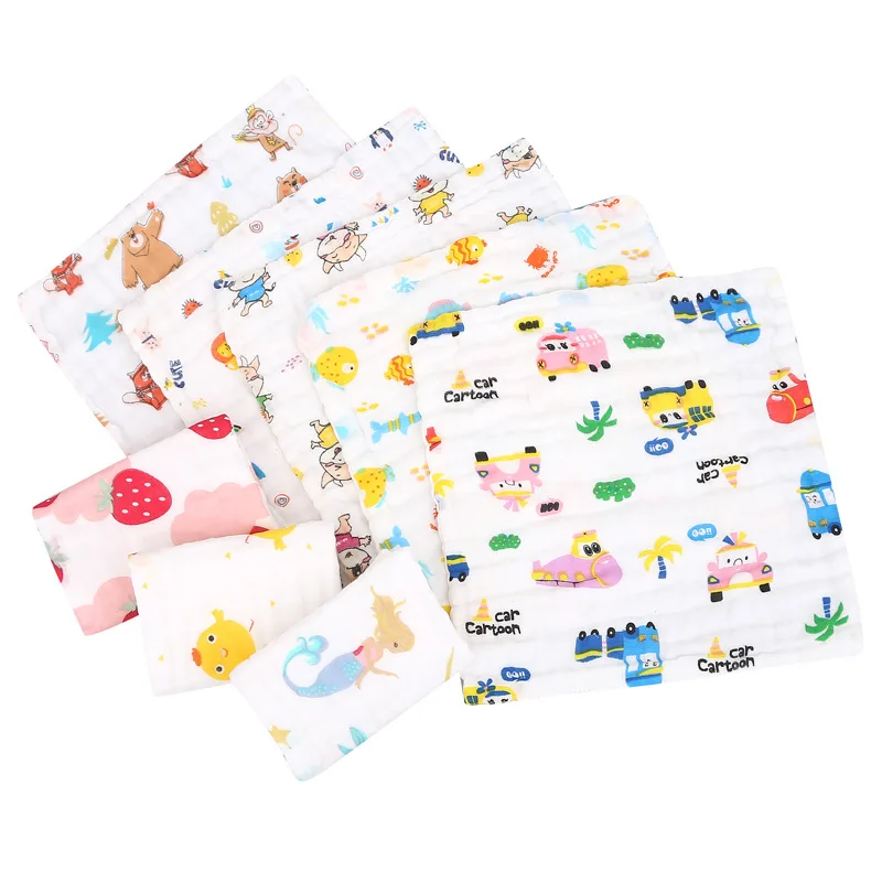 

30x30cm Baby Stuff Towel Six Layers of Gauze Baby Cartoon Handkerchief 100% Cotton Child Saliva Towel Toddler Bibs Feeding Bibs