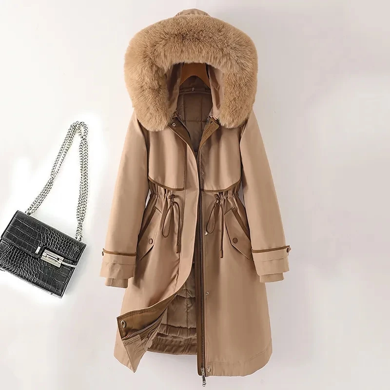 

6XL Winter High End New Womens Jacket Thick Warm Quilted Long Parkas Fur Collar Hooded Cotton Padded Coat Detachable Parka Lady