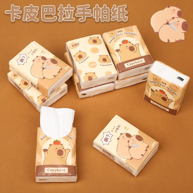 

9 Packs Cartoon Mini Handkerchief Paper Virgin Wood Pulp Portable Cute Student Small Pack Napkin Home Facial Tissue Toilet Paper