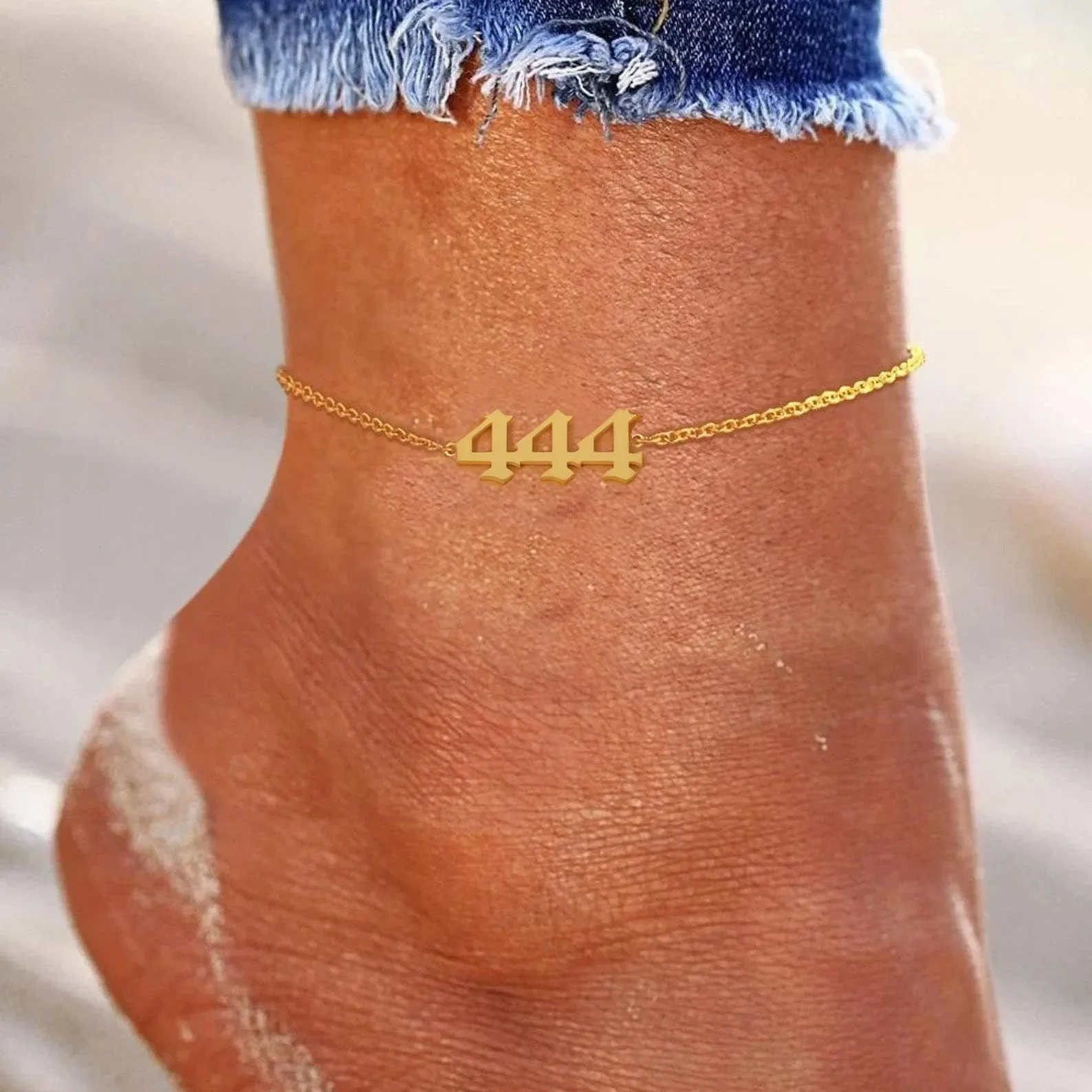 

Stainless Steel 111 222 333 444 555 777 888 999 Angel Number Anklet Beach Jewelry Women Chain Beach Jewelry Feet Accessories