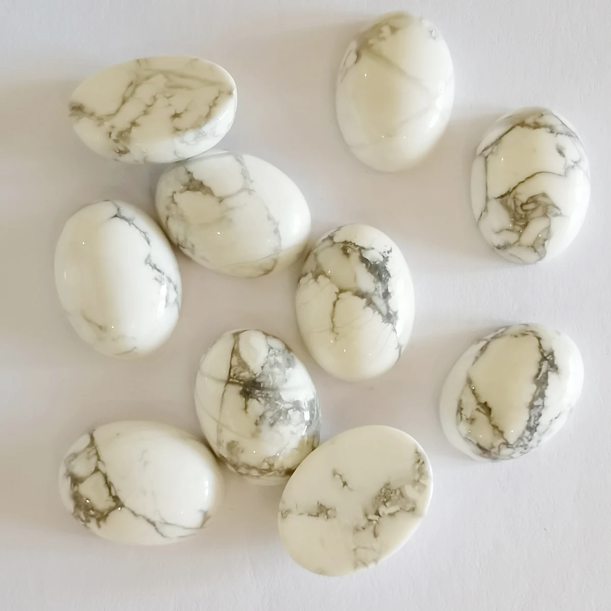 

16x12MM Natural White Turquoise Stone Beads GEM Oval CAB Cabochon Jewelry Making 10PCS H390