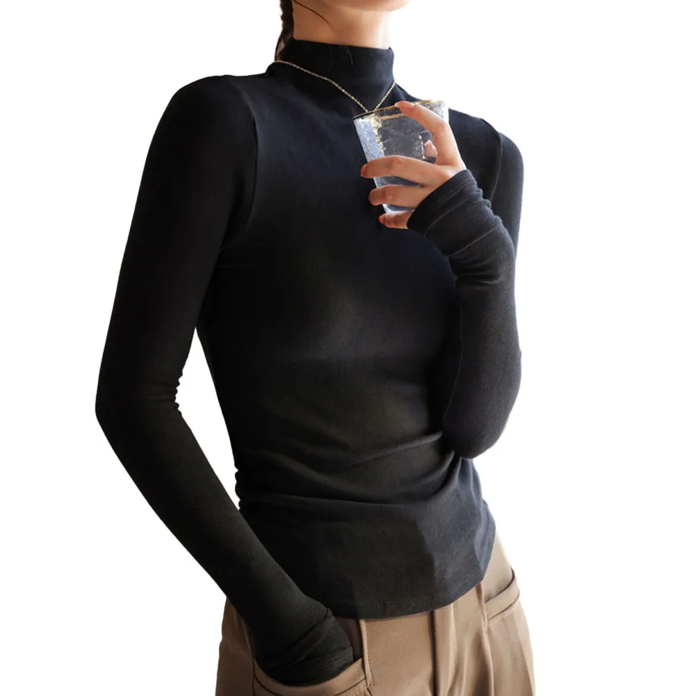 Women Tops Casual Elegant Slim Blouse Korea Stylish Long Sleeve Mock Neck Tops Regular Slight Strech Comfy Fashion
Women Tops Casual Elegant Slim Blouse Korea Stylish Long Sleeve Mock Neck Tops Regular Slight Strech Comfy Fashion