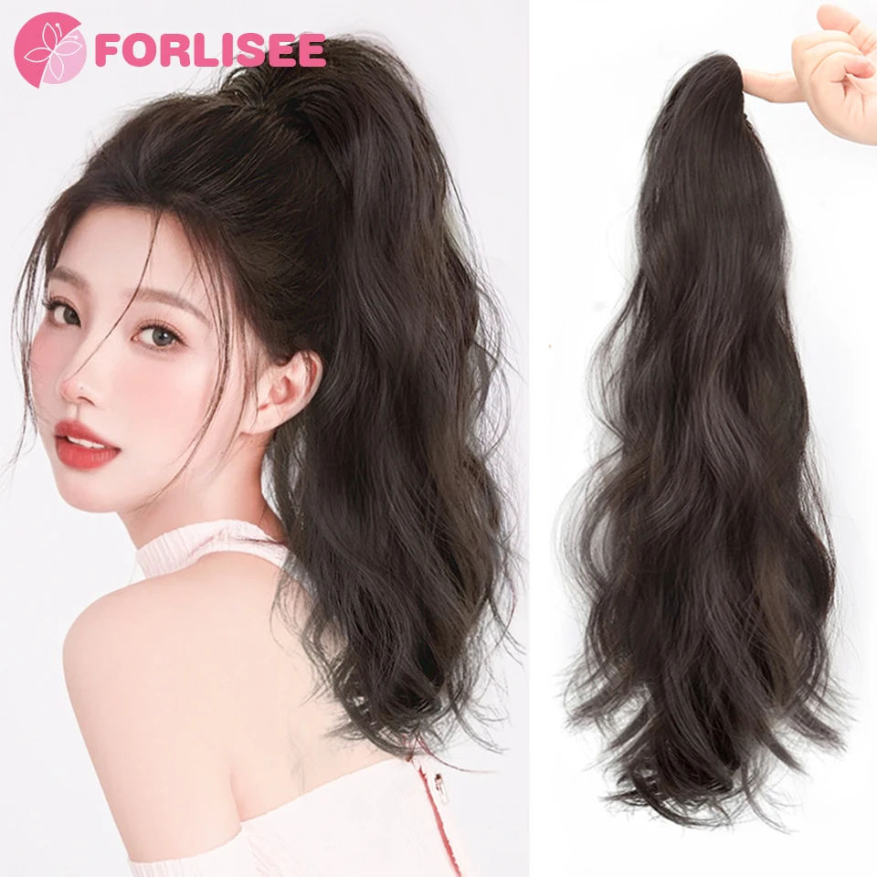 

FORLISEE Ponytail Wig Women's Long Curly Hair Clip Style Water Ripple High Ponytail Natural Fluffy High Ponytail Wig