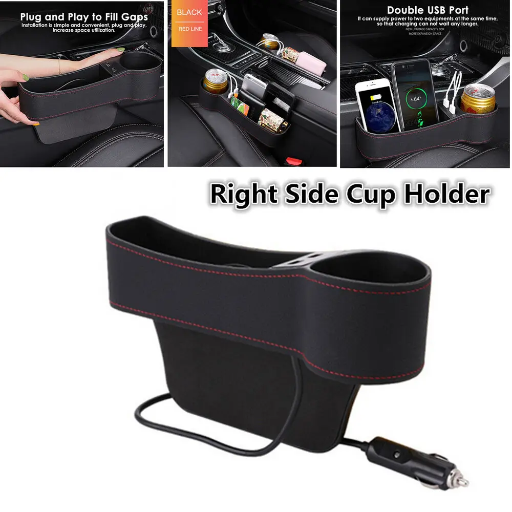 

Universal car Interior Accessories Leather Car Seat Gap Storage Box Passenger Side Stowing Tidying Organizer Pocket Holder 2USB