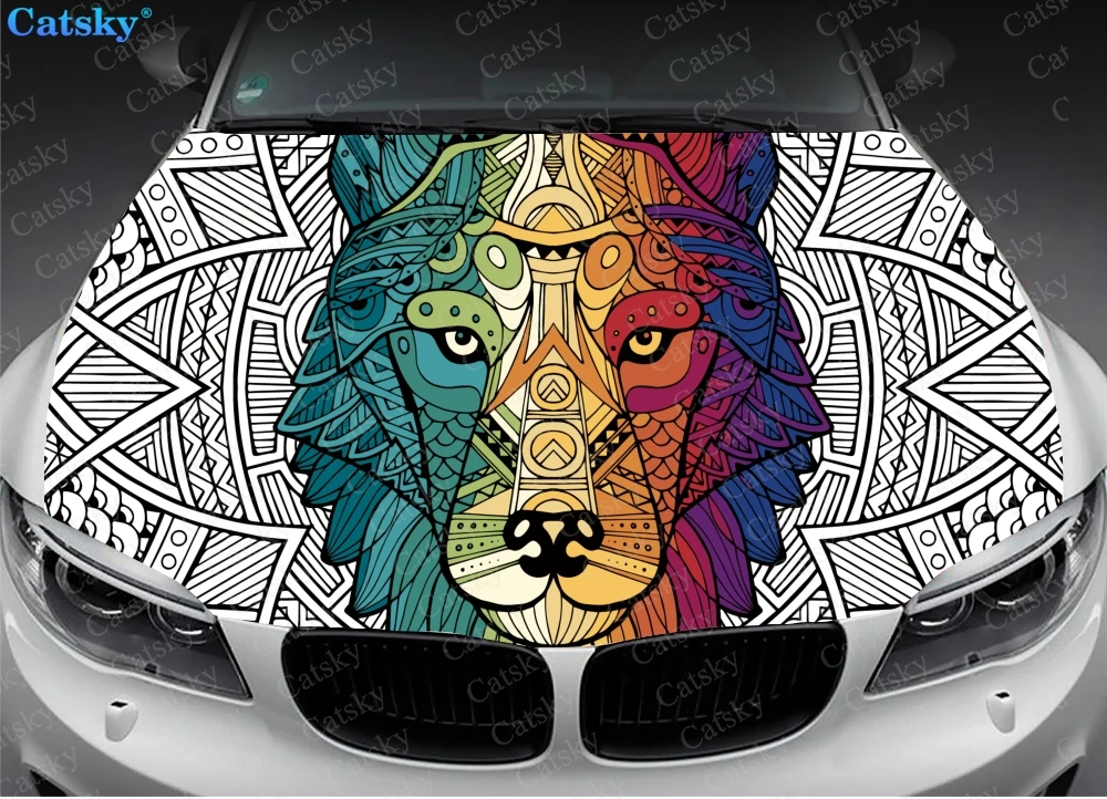 

Wolf animal wolf king Car hood wrap lion decal, bonnet vinyl sticker, full color graphic decal, CUSTOM made to Fit Any Car