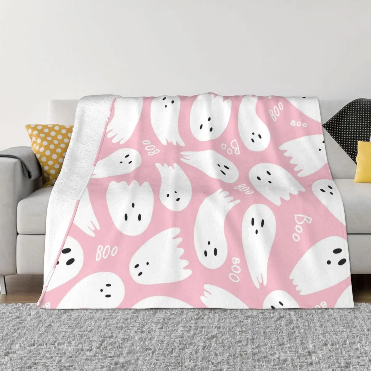 

Розовые милые призраки, одеяла, плюшевые Потрясающие мягкие пледы на Хэллоуин, покрывало для стула, украшение дивана