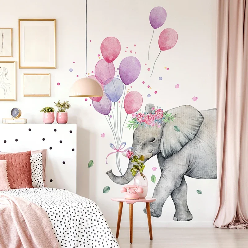 

Colorful Balloon Dot Lovely Elephant Wall Sticker for Kid Watercolor Removable Wall Decal DIY Decoration for Nursery Baby Room