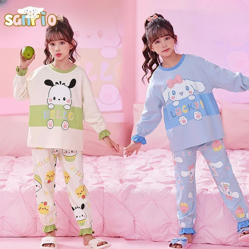 

Sanrio Anime Kuromi Pochacco Y2K Children Fall Pajamas Cute My Melody Cinnamoroll Girl Thin Casual Long Sleeve Pajamas Set Gift