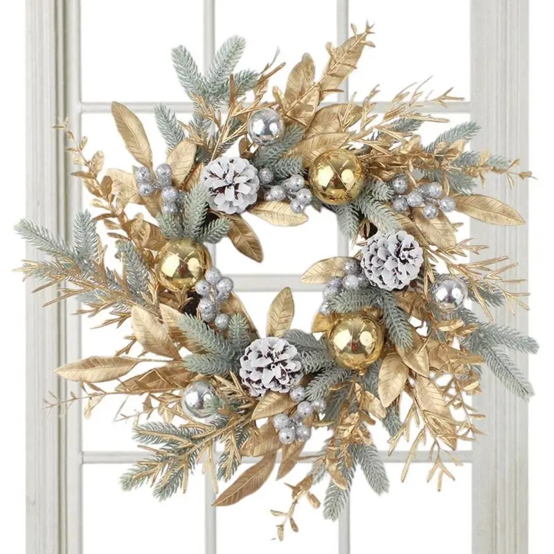 

Christmas Wreath Artificial Pine Needle Wreath With Berry Pine Cone Front Door Wall Hanging Decor Branch Rattan Golden Garland