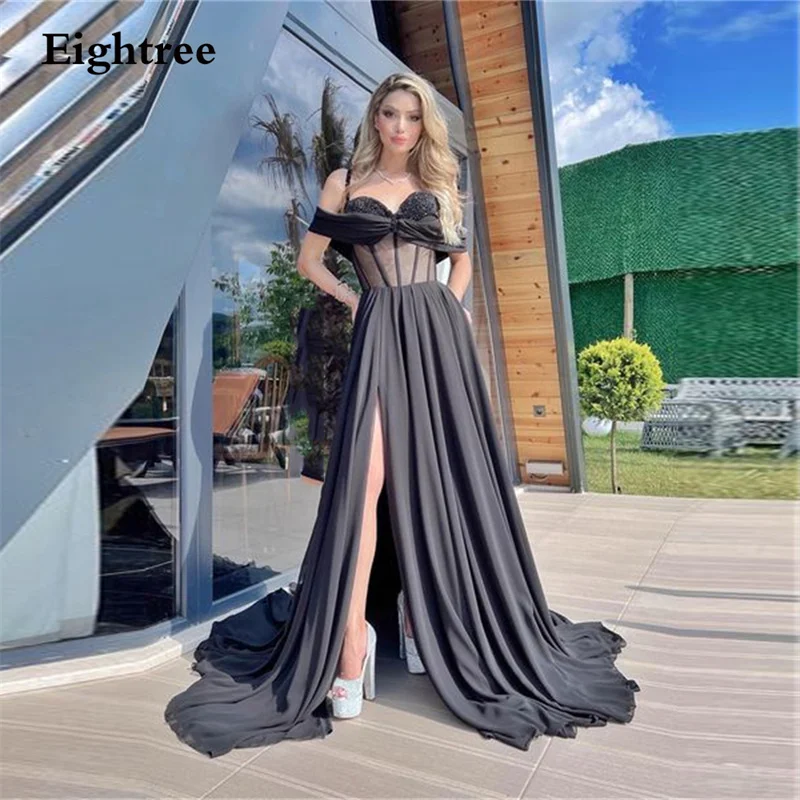 Eightree Beach Black Evening Dress 2022 Long High Side Slit Off The Shoulder Sparkle Pearls Chiffion Prom Vestidos De Noche
Eightree Beach Black Evening Dress 2022 Long High Side Slit Off The Shoulder Sparkle Pearls Chiffion Prom Vestidos De Noche