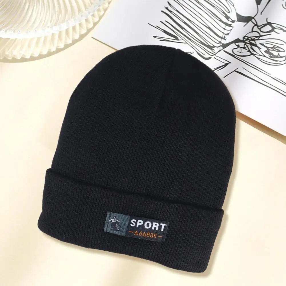 

Winter Knitted Hat Striped Color Matching Thick Elastic Warm Soft Windproof Soft Anti-slip Cold Resistant Men Skiing Cap Beanie