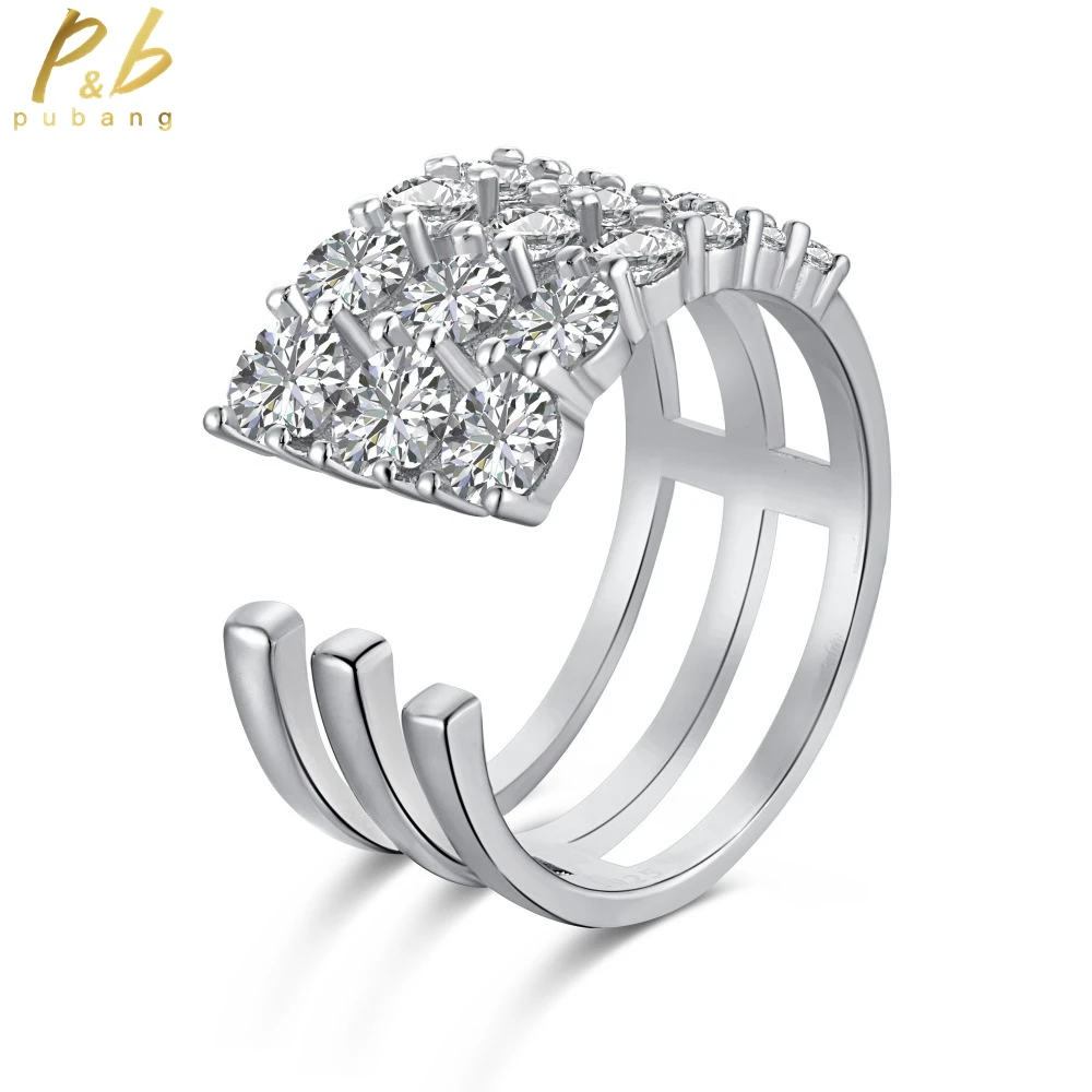 

PuBang for Women Engagement Gift Fine Jewelry 100% 925 Sterling Silver Created Moissanite Sparkling Resizable Ring Free Shipping