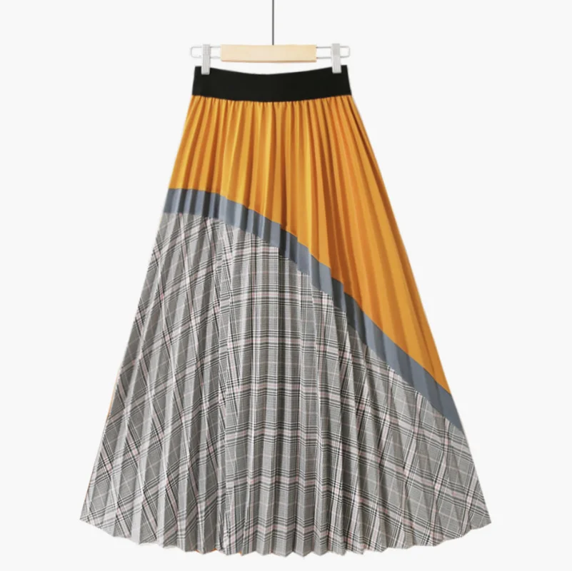 

New High Waisted Plaid Skirts Women 2024 Retro Pleated Mid Skirt Women Falda Pantalon Mujer Fashions Discoloration Skirt Autumn
