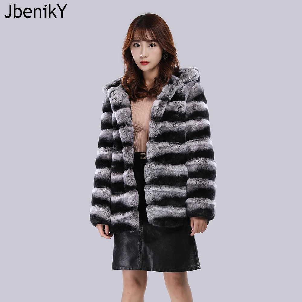 

Hot Sale Women Winter Thick 100% Real Rex Rabbit Fur Hooded Coat Lady Natural Warm Rex Rabbit Fur With Hat Jackets