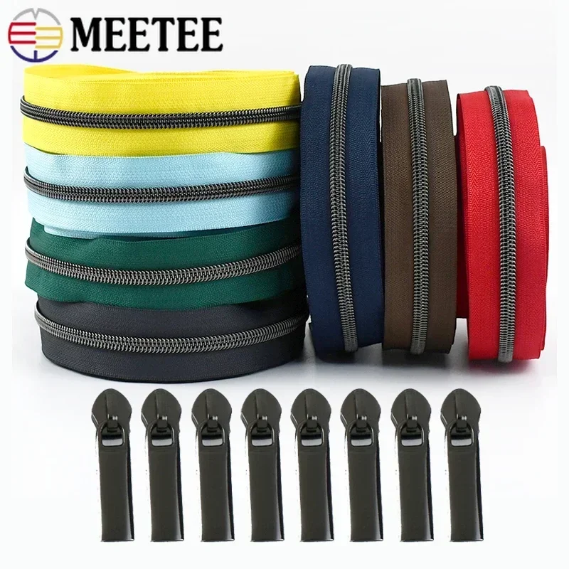 

2/5/10M Meetee 5# Nylon Zipper Tape & Zippers Sliders GunBlack Tooth Coil Zip Bag Clothes Decor Zips Repair Sewing Accessories