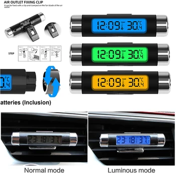 차량용 디지털 LCD 시계, 온도 디스플레이, 전자 시계, 온도계, 디지털 시간 시계, 자동차 액세서리, 2 in 1