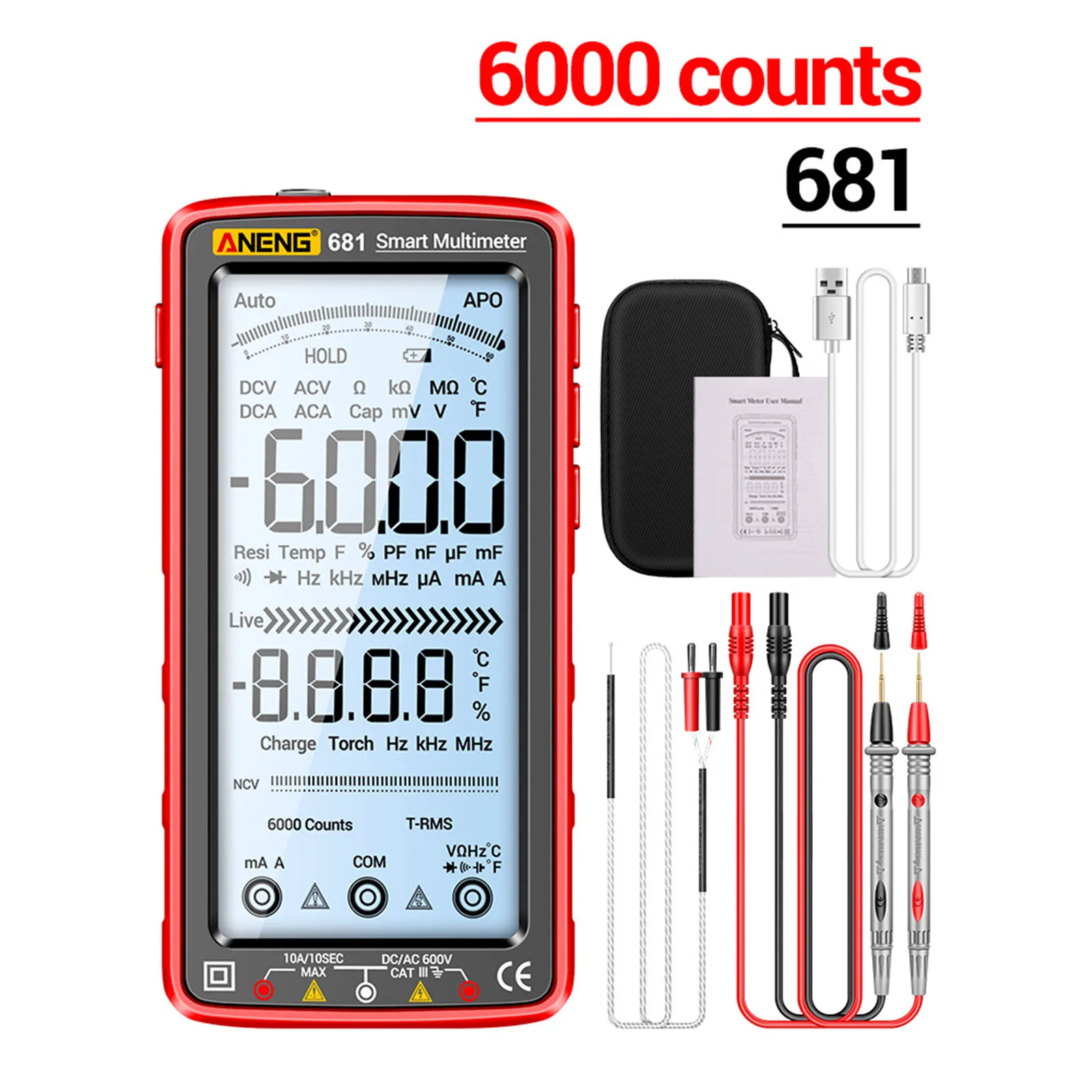 681 Full Screen Digital Multimeter LCD Screen Multimeter USB Li-battery Charging For Assisting Night Measurement Work Parts
681 Full Screen Digital Multimeter LCD Screen Multimeter USB Li-battery Charging For Assisting Night Measurement Work Parts