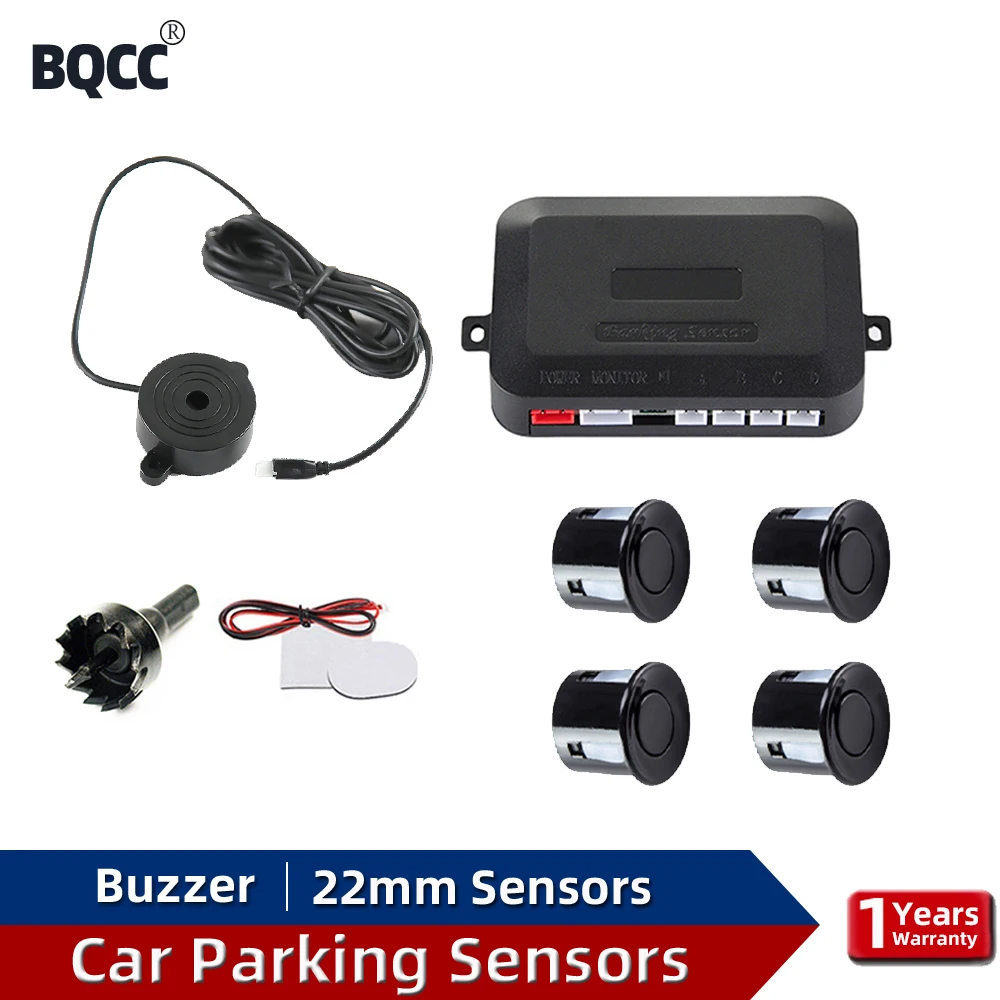 

BQCC 4 Sensors 22mm Buzzer Car Parking Sensor Kit Reverse Backup Radar Sound Alert Indicator Probe System 12V Free Shipping