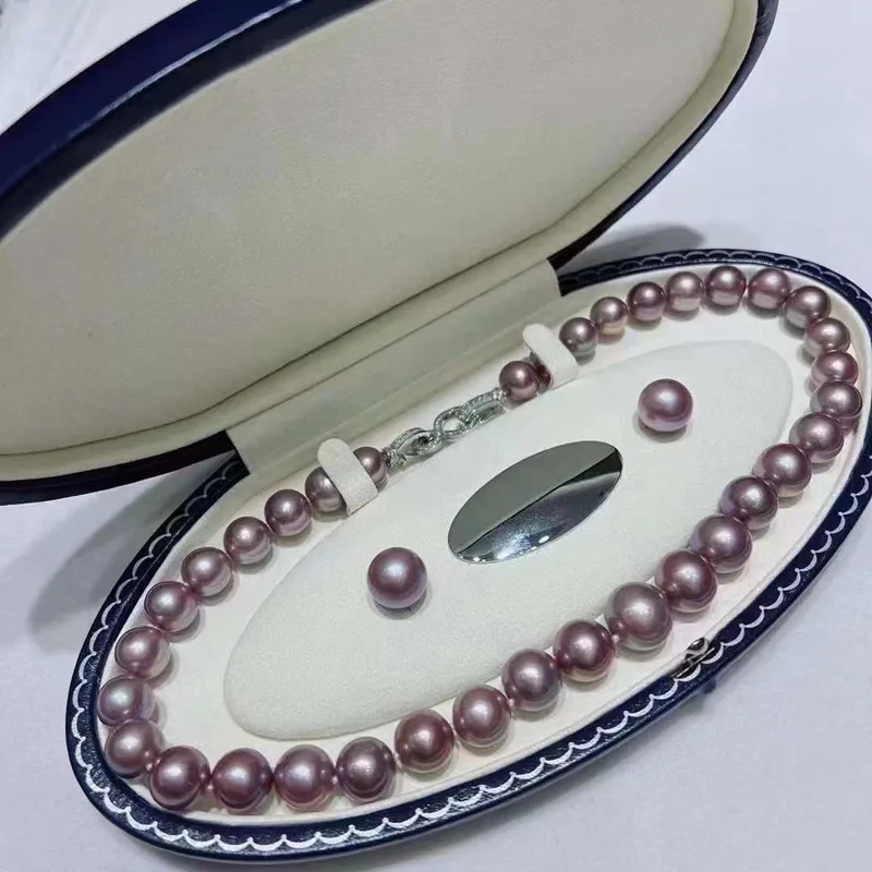 Natural Purple Pearl Necklace and Earring Suit Perfect Circle Simple All-Match Jewelry Suit
Natural Purple Pearl Necklace and Earring Suit Perfect Circle Simple All-Match Jewelry Suit