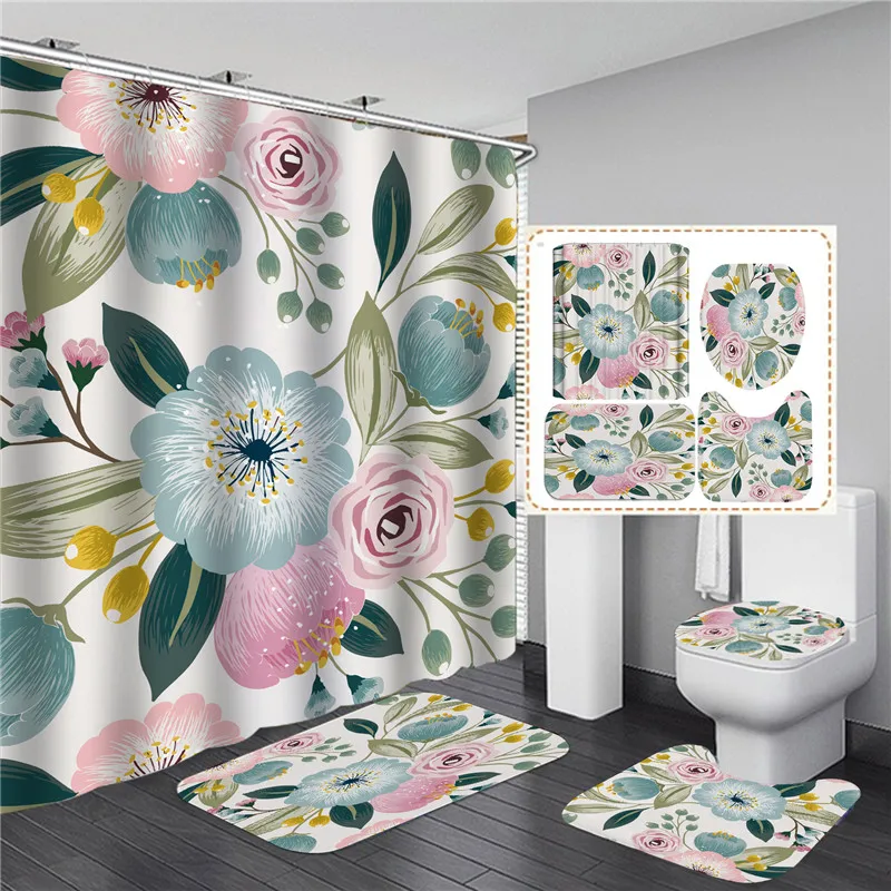 Pink Flowers Rose Elegant Printed Shower Curtain Set Waterproof Women Bathing Bathroom Pedestal Rug Lid Carpet cortina ducha
Pink Flowers Rose Elegant Printed Shower Curtain Set Waterproof Women Bathing Bathroom Pedestal Rug Lid Carpet cortina ducha