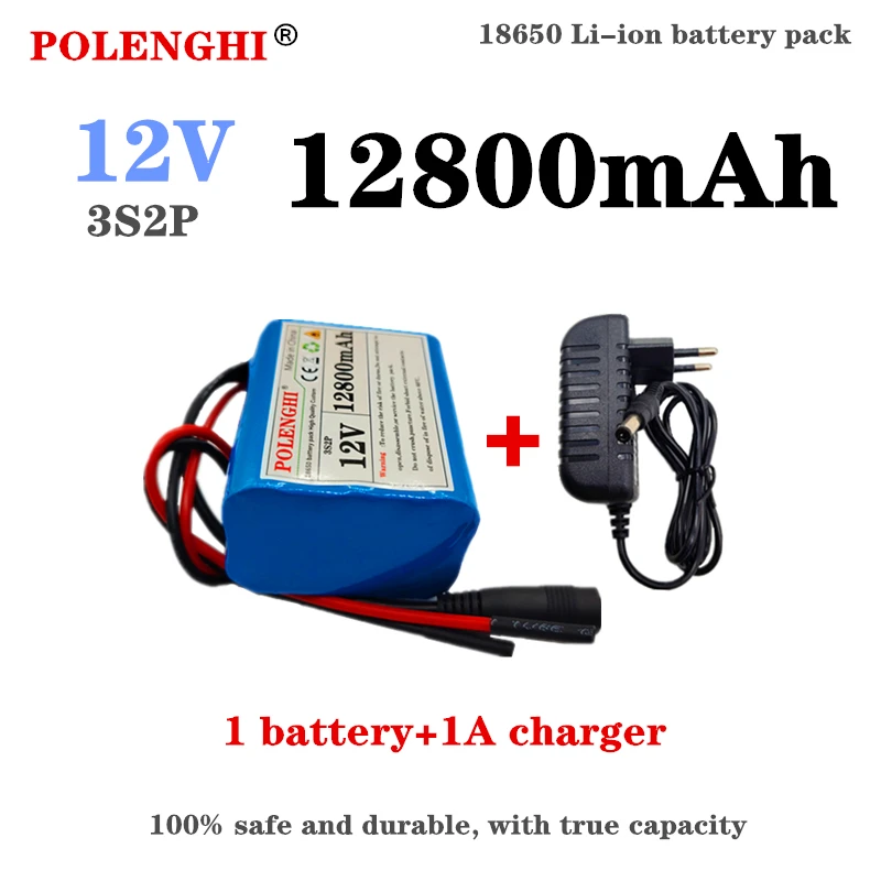 100% true capacity 3S2P 12V 12800mAh rechargeable lithium-ion battery pack with built-in BMS protection board and 12.6V charger
100% true capacity 3S2P 12V 12800mAh rechargeable lithium-ion battery pack with built-in BMS protection board and 12.6V charger
