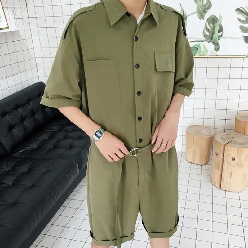 Summer Fashion Men Cargo Overalls Punk Style Pockets Pants Loose Solid Color Short Sleeve Rompers Jumpsuit Streetwear 2023
Summer Fashion Men Cargo Overalls Punk Style Pockets Pants Loose Solid Color Short Sleeve Rompers Jumpsuit Streetwear 2023