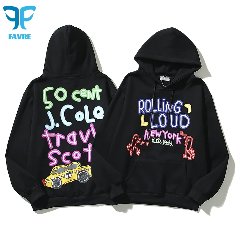 

FAVRE Kanye Colorful Hand Drawn Doodle Sweatshirts Mens Letter Print Pullovers Women Spring Autumn Hoodies Ins Casual Couple Top