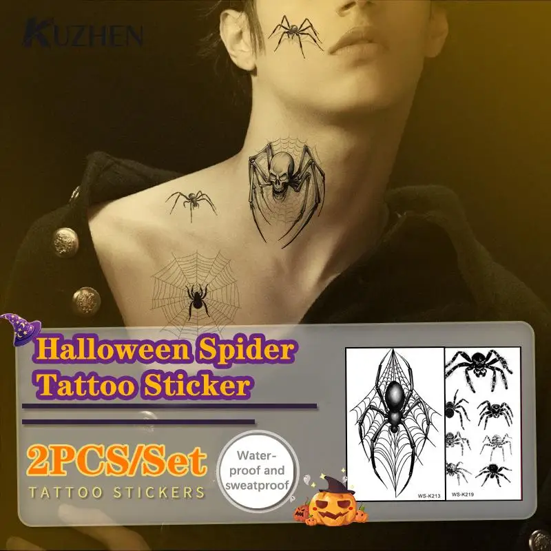 

2 Sheets Halloween Holiday Face Makeup and Terror Spider and Scar Mask Design Fake Temporary Waterproof Tattoo Sticker