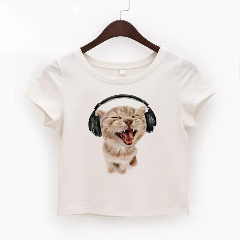 Kittens wear headphones printed retro women's casual baby T-shirt street aesthetic short-sleeved T-shirt Y2K clothing Gothic Emo
Kittens wear headphones printed retro women's casual baby T-shirt street aesthetic short-sleeved T-shirt Y2K clothing Gothic Emo