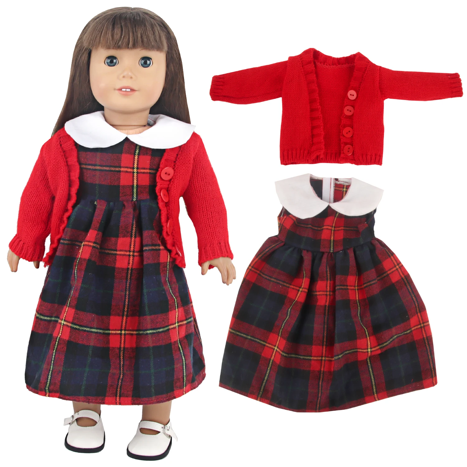 

Scottish Plaid Skirt Set For 18 Inches American Doll School Uniforms Dress+Coat Clothes Suit For 43cm Baby New Born&Og Girl doll