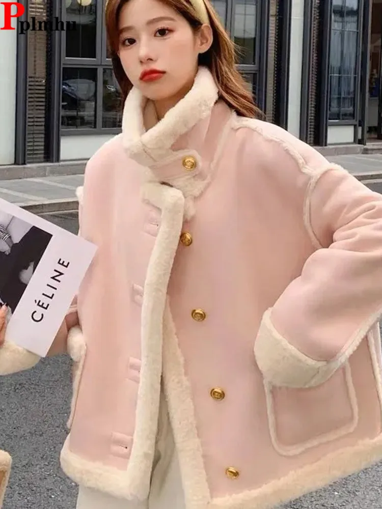 

Женское однобортное пальто на подкладке, повседневная классическая теплая плюшевая куртка из овечьей шерсти в Корейском стиле, новинка зимы 2023
