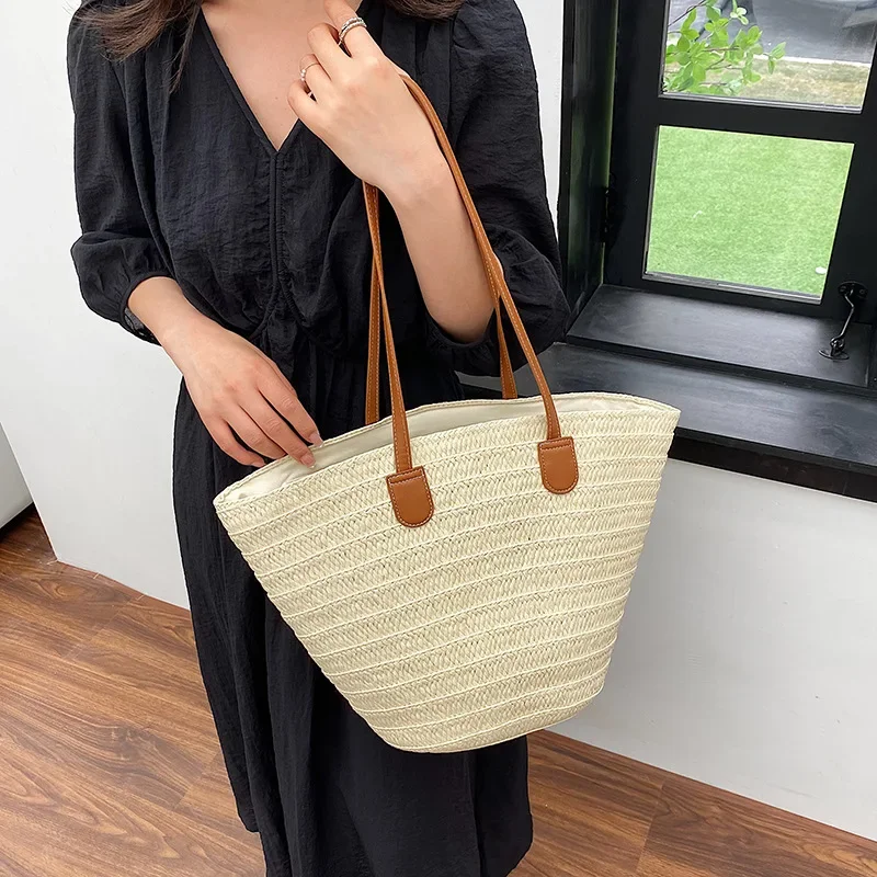 Knitted Straw Luxury Shoulder Bag - Large Woven Beach Shopper Basket 16 S12af620fc9e64eab914044bbb35ec3a2o