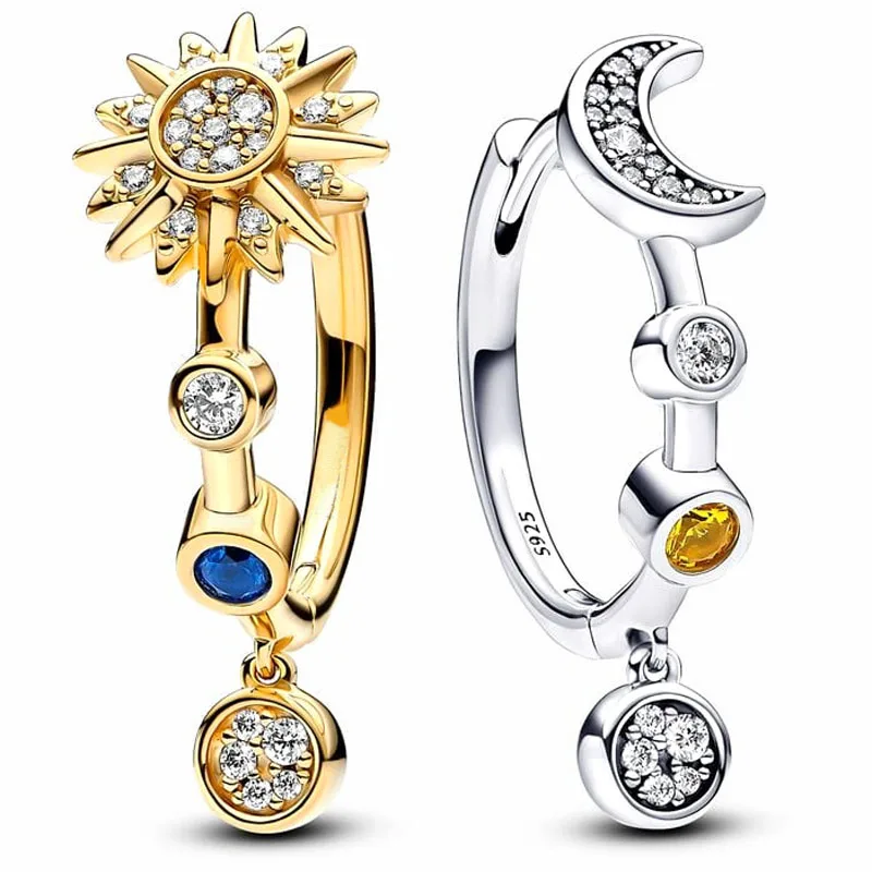 New 925 Sterling Silver Earring Sun And Moon Hoop Asymmetric Earring With Crystal For Female Popular Jewelry Gift
New 925 Sterling Silver Earring Sun And Moon Hoop Asymmetric Earring With Crystal For Female Popular Jewelry Gift