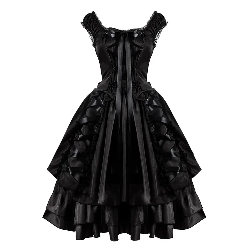 

Medieval Gothic Darkness Lolita Costume Sleeveless Lace Up Princess Dress Steampunk Layer Women Goth Halloween Fancy Outfit