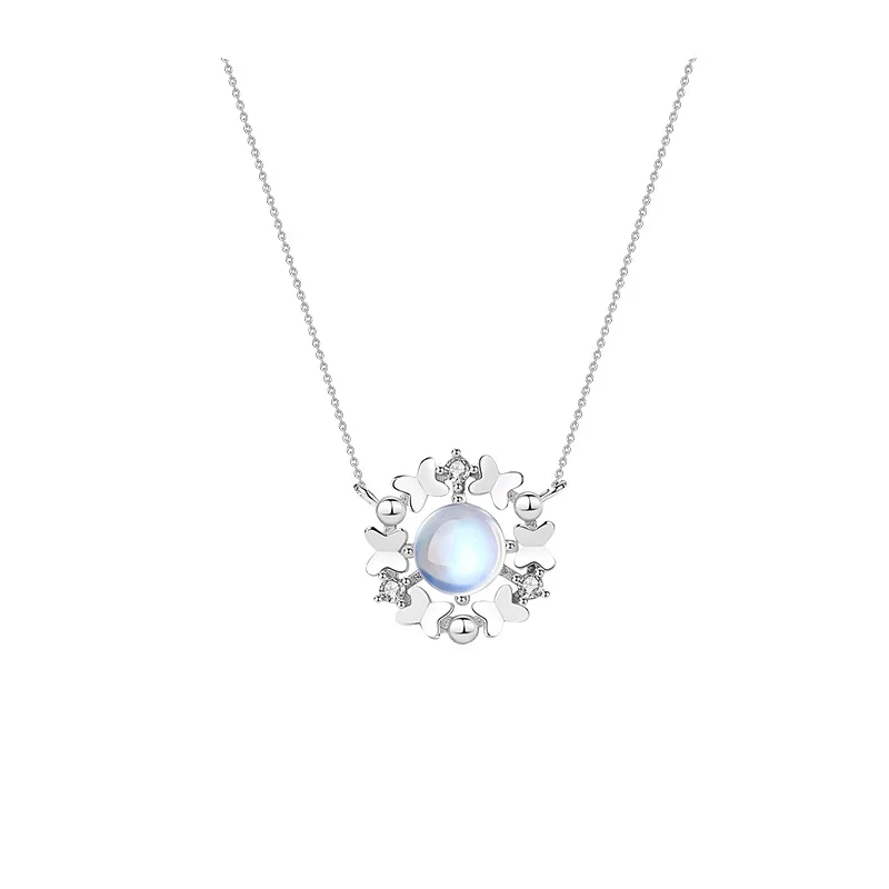 

Authentic 925 Sterling Silver Butterfly Surround Snowflake Pendant Chain Necklaces For Girl Women Wedding Party Jewelry Gift