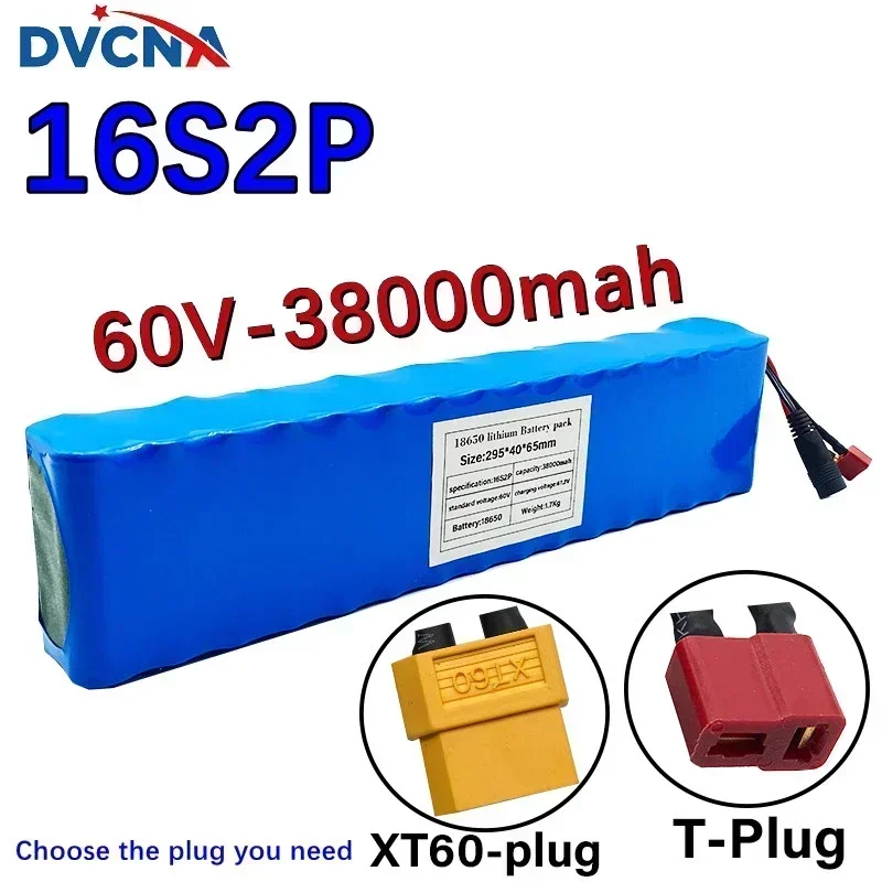 60V 16S2P 18650 Li-ion Battery Pack 67.2V 38000mAh Ebike Electric bicycle Scooter with BMS 1000 Watt BMS XT60/T Plug+charger
60V 16S2P 18650 Li-ion Battery Pack 67.2V 38000mAh Ebike Electric bicycle Scooter with BMS 1000 Watt BMS XT60/T Plug+charger
