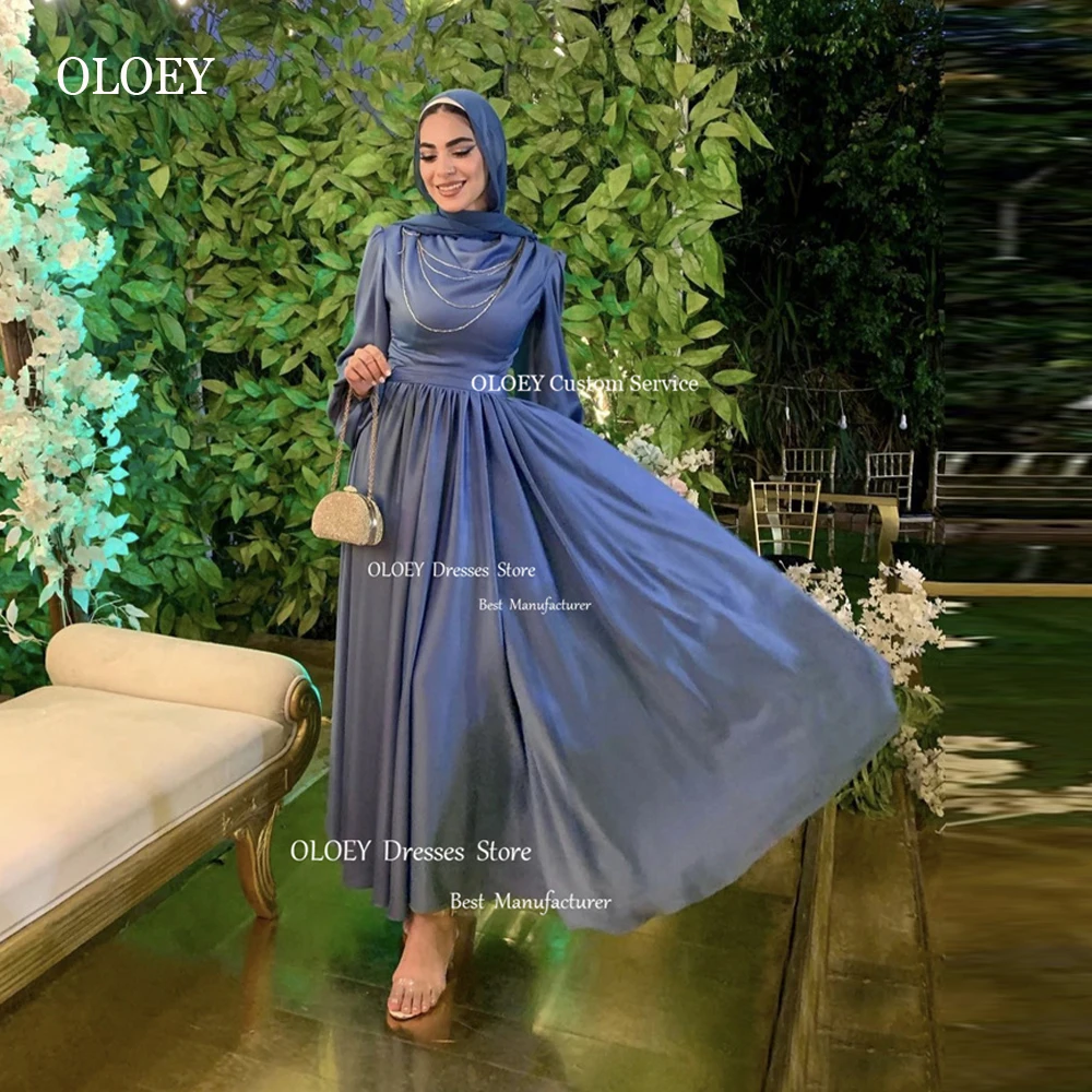 OLOEY Simple Dusty Blue Silk Muslim Arabic Evening Dresses Long Sleeves High Neck Ankle Length Modest Prom Formal Party Gowns
OLOEY Simple Dusty Blue Silk Muslim Arabic Evening Dresses Long Sleeves High Neck Ankle Length Modest Prom Formal Party Gowns