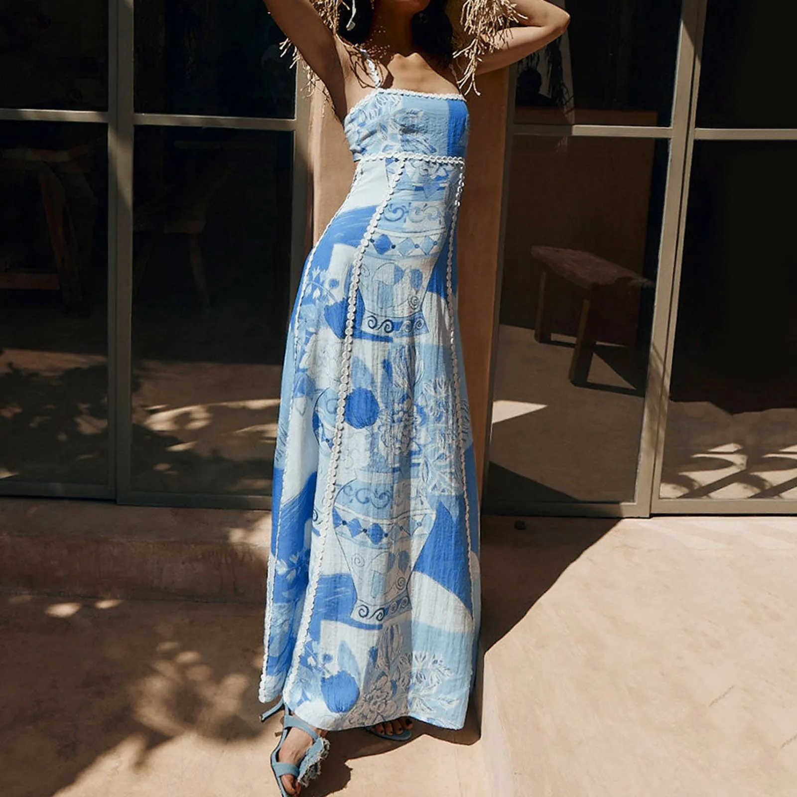 Summer New Women's Fashionable Sexy Strapless Lace Up Decorative Suspender Dress With Waistband Slim Fit Printed A-Line Dress 
Summer New Women's Fashionable Sexy Strapless Lace Up Decorative Suspender Dress With Waistband Slim Fit Printed A-Line Dress