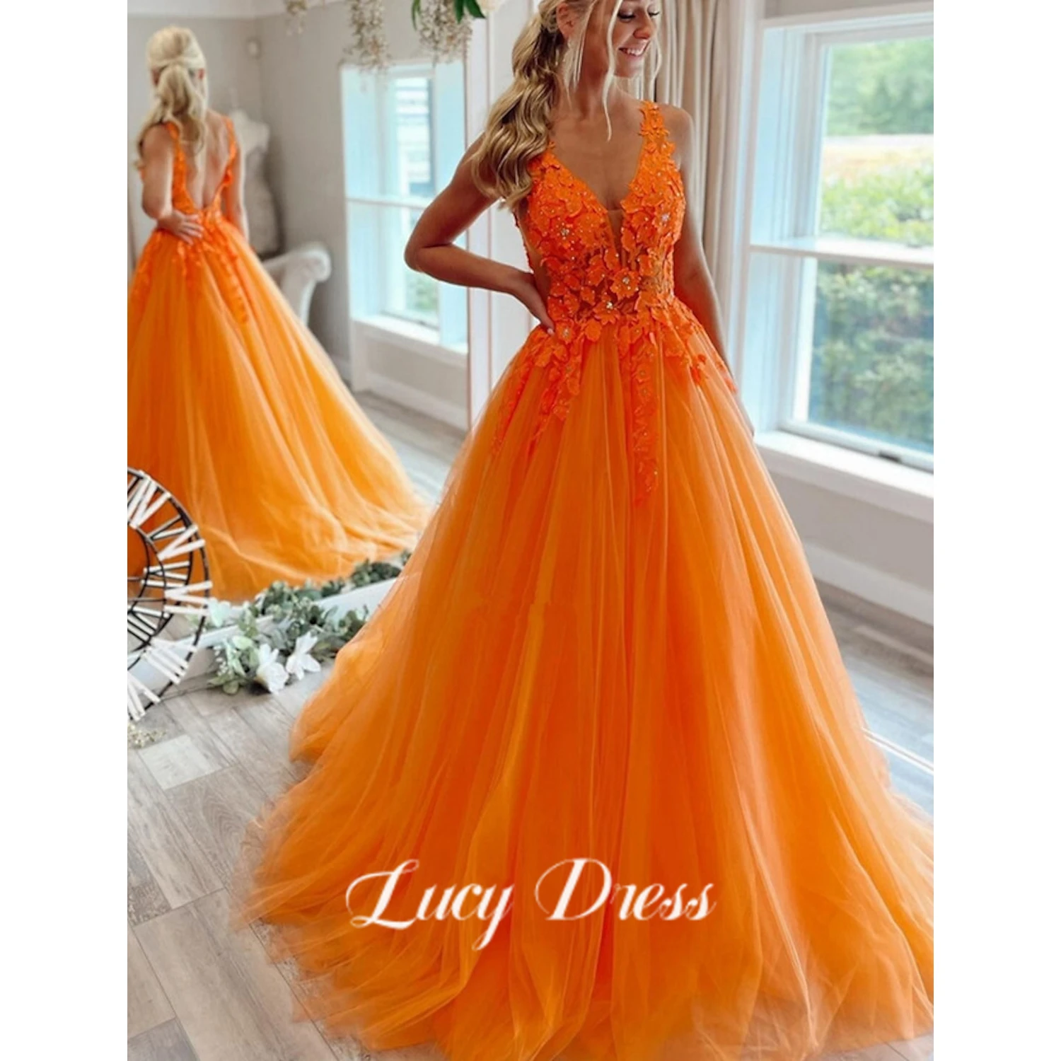 

Lucy Graduation Gown Line A Ball Applique V Collar Mesh Dress Women Elegant Party Dresses 2024 for Wedding Guest Dress Woman